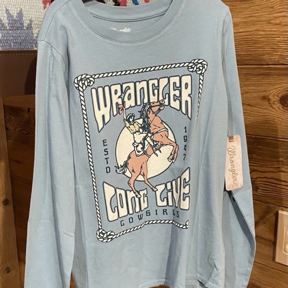 Wrangler Girl Light Blue Rodeo Graphic Long Sleeve Tee, L